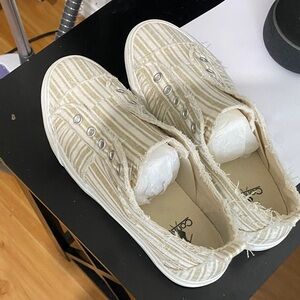 Corkys Beige Striped Canvas Slip-Ons